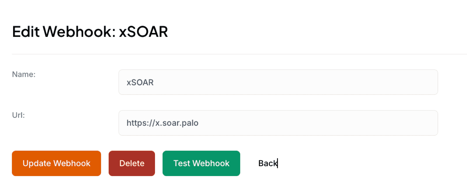 The Liberty91 Webhooks module: the Edit Webhook screen with name and destination URL fields and a Test Webhook button