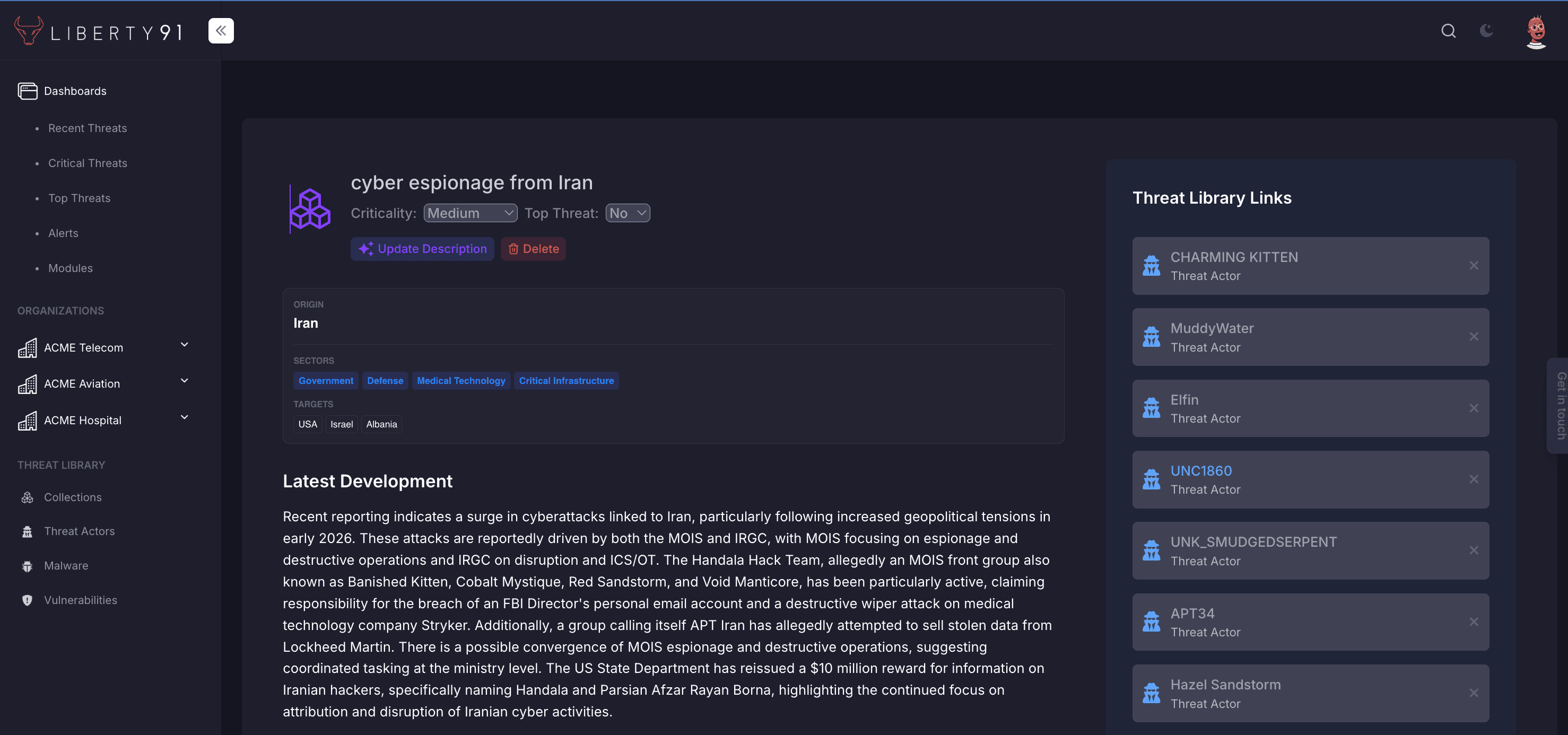 Threat analysis — overview, linked threat actors and latest developments